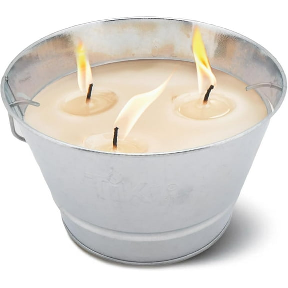 Citronella Candle 28-Ounce – Triple Wick Metal Bucket with Lid (Silver) – Long-Lasting Outdoor Candle for Patio, Deck, Garden, Backyard & Camping