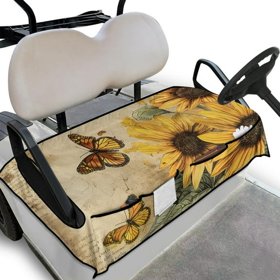 Yuyamidu Retro Flowers Golf Cart Seat Covers with 4 Pockets Butterfly Golf Cart Cushion Covers for Club Car More 2 Person Seats Club Car Seat Towel Blanket