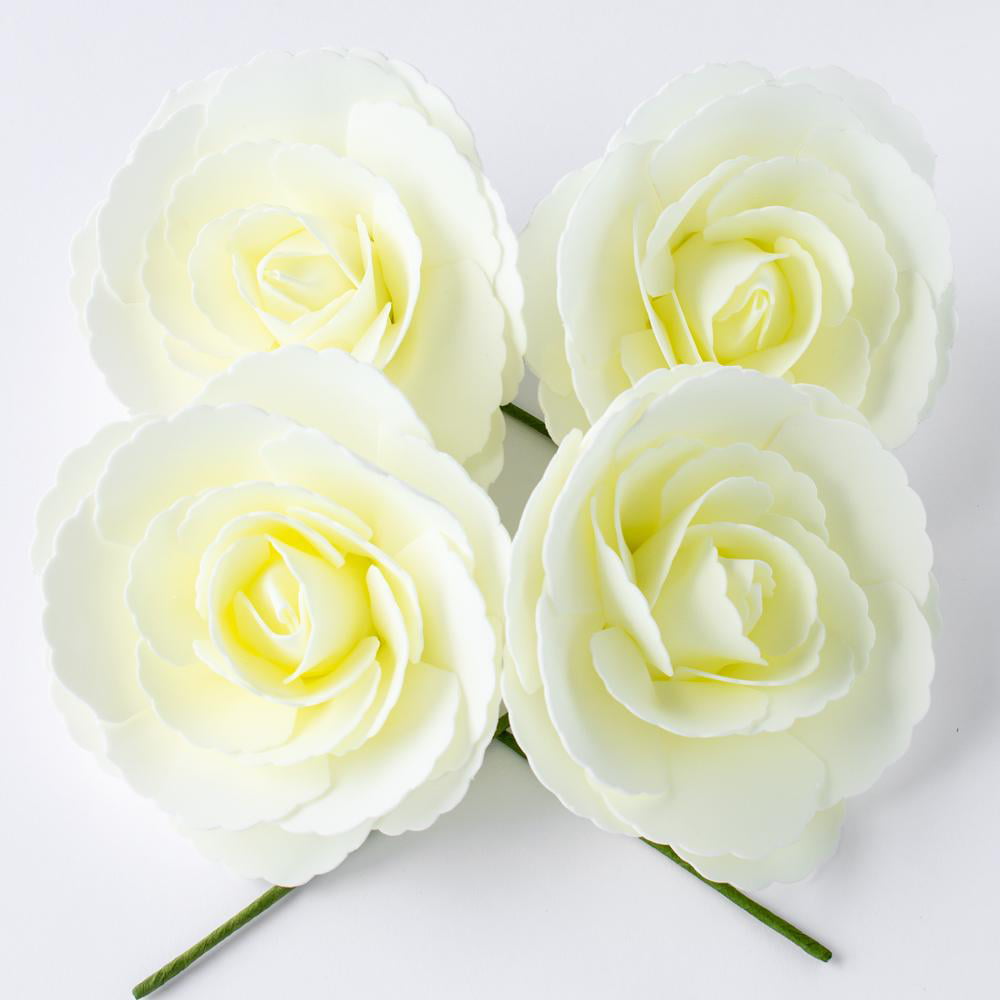 3D Premade 4-Pack Quasimoon PaperLanternStore.com 8-Inch Beige/Ivory Tea Rose Foam Flower Backdrop Wall Decor
