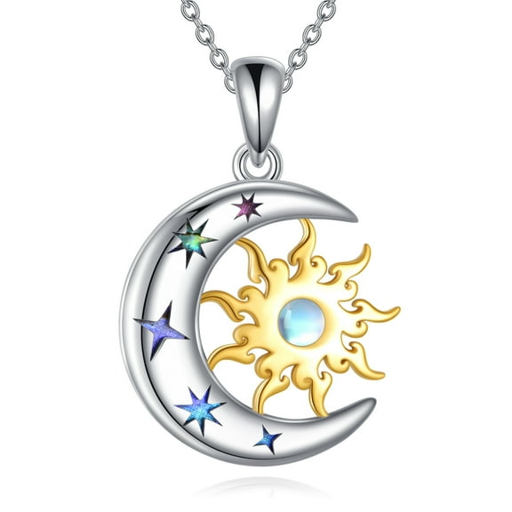 Sun and Moon Necklace 925 Sterling Silver Moon Star Pendant Crescent Jewelry Gift for Women