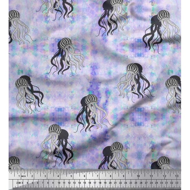 Soimoi Toile de Popeline de Coton Texture & Méduses Océan Tissus Imprimés par Yard 56 Pouces de Large