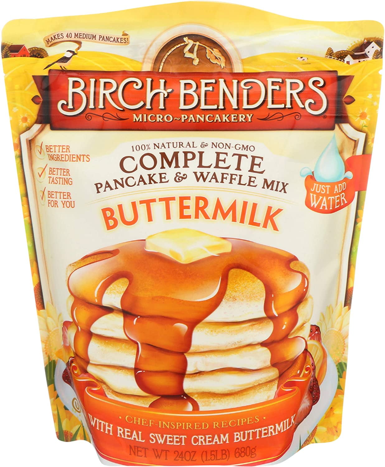 Birch Benders, Pancake Waffle Mix Butter Milk, 24 Oz