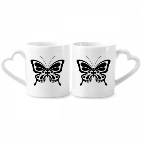 

Simple Cartoon Black Couple Porcelain Mug Set Cerac Lover Cup Heart Handle