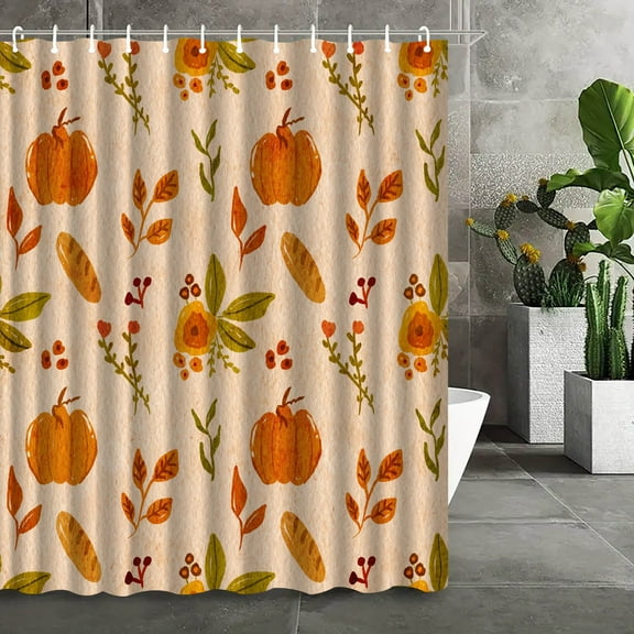 Btomtd Autumn Harvest Printed Shower Curtain with Pumpkin Theme, Polyester Waterproof Shower Curtain Liner for Bathroom, Thanksgiving Themed Bathroom Curtains - 35.43"x70.86", B
