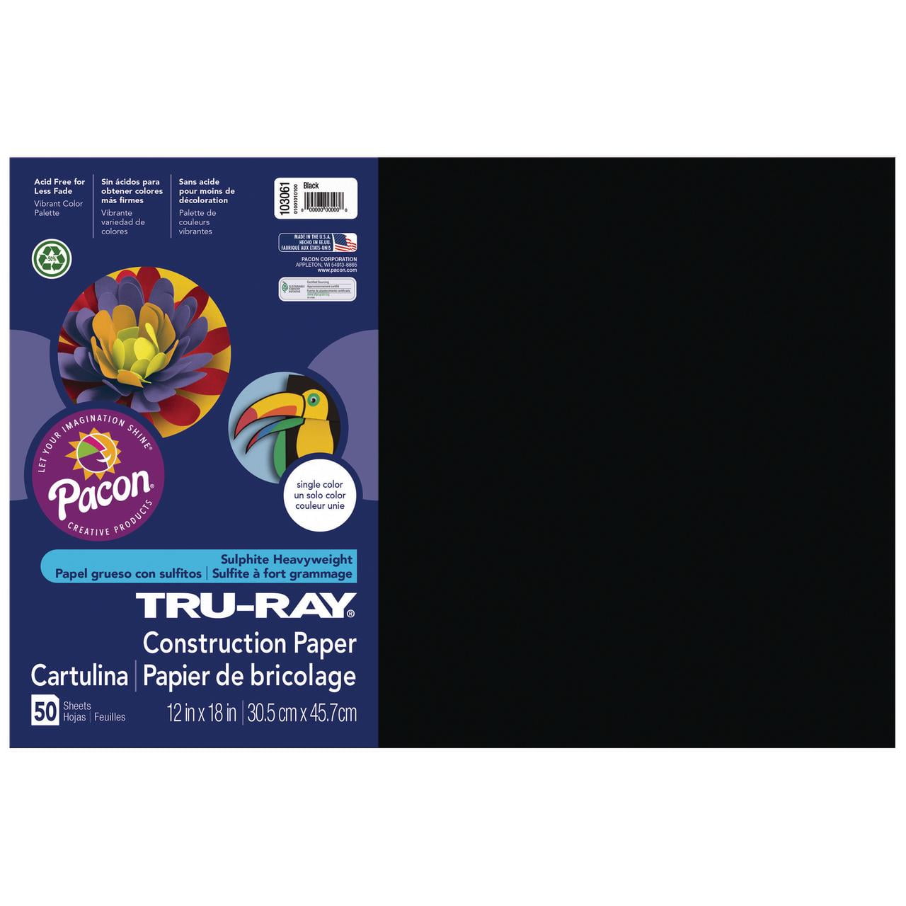 Pacon Tru-Ray Construction Paper, 12', x 18',  Black, 50 Sheets