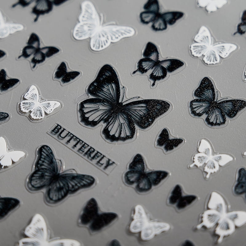 5D New Craft Butterfly Nail Art Sticker Ultra-thin Slider Decoration Transparent Decals Black/White/Pink Self Adhesive Sticker