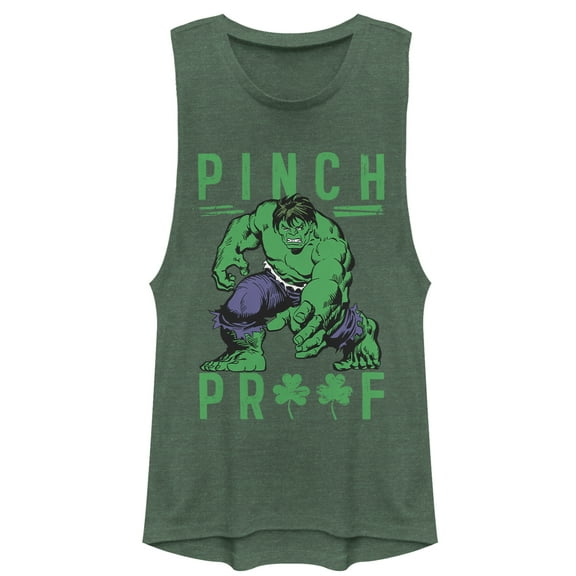 Junior's Marvel St. Patrick's Day Hulk Pinch Proof  Festival Muscle Graphic Tee Pine Green Heather Small