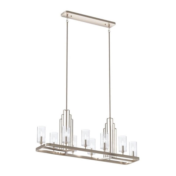10 Light Double Linear Chandelier in Art Deco Style-17.75 inches Tall and 12.75 inches Wide-Polished Nickel Finish Bailey Street Home 147-Bel-4435998