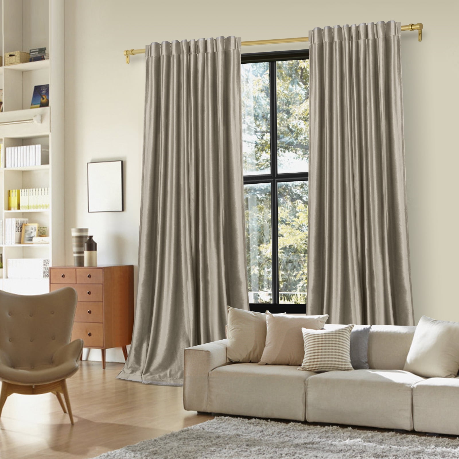 Lapalife 2 Panels Luxury Blackout Velvet Curtains, 84 inches Length Rod Pocket Thermal Insulated Soft Elegant Window Curtains for Bedroom Living Room, Taupe
