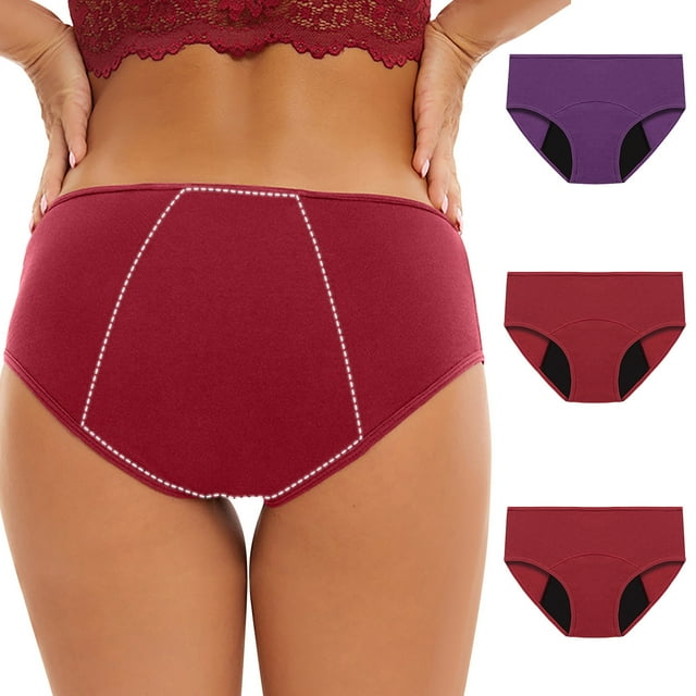 ylioge Womens Plus Size Period Underwear 3 Pack S-5X Mid Rise Reusable Panties Menstrual Leakproof Ladies Multipack Full Coverage Briefs