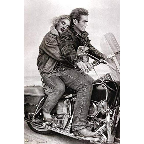 James Dean & Marilyn Monroe on Motorcycle Laminated Poster 24.5 x 36.5 ...
