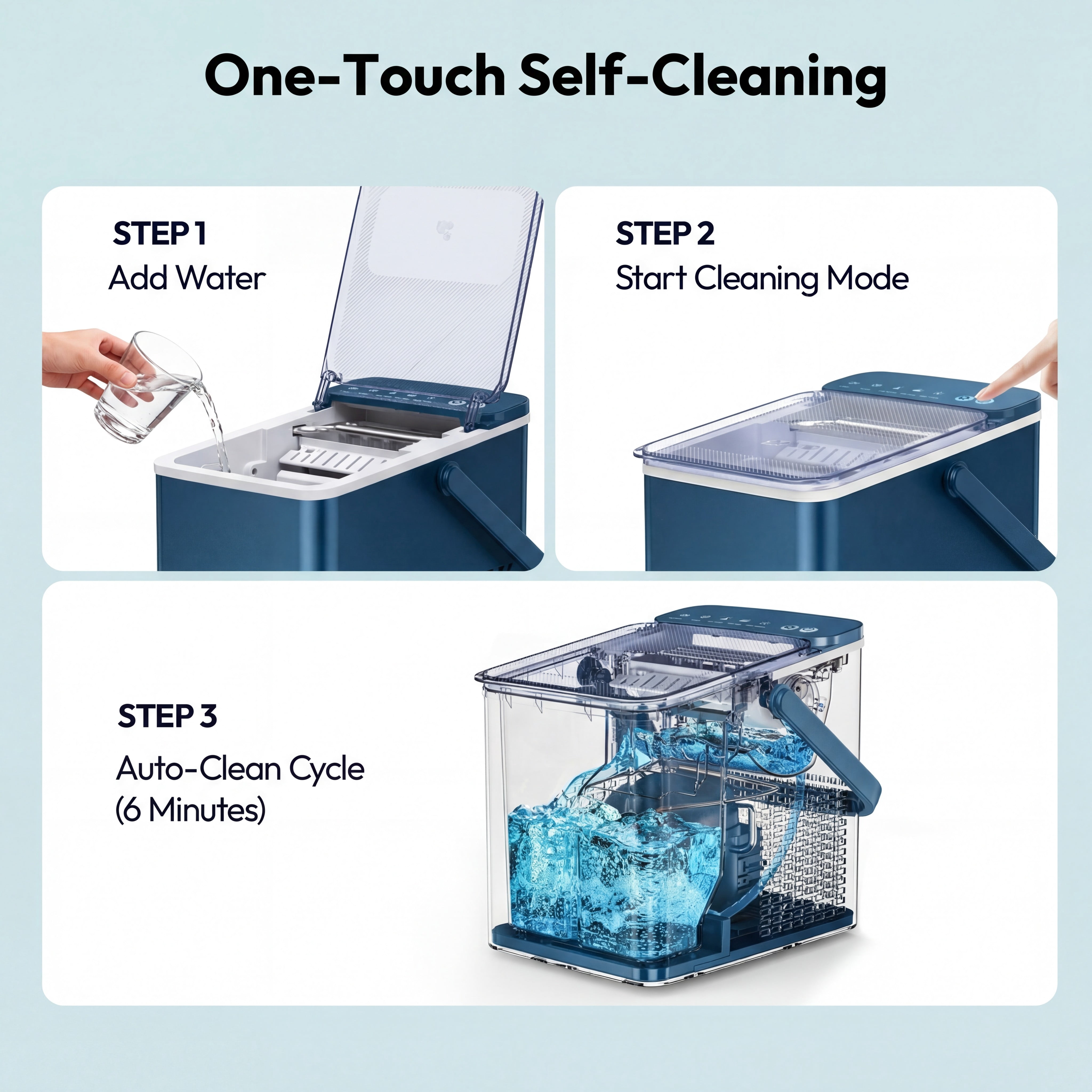 EUHOMY Countertop Ice Maker, 26 lbs/Day Portable Bullet Ice Machine, Self-Cleaning, Compact Design, Blue