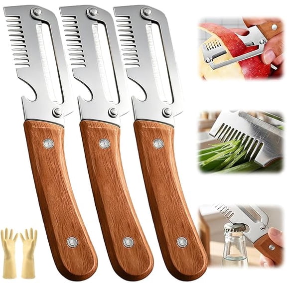 Multifunctional Vegetable Peeler, 2026 New Kitchen Multi-function Stainless Steel Thickened Fruit Peeler Knife, 3-1, For Peeling Fruits and Shredding Scallions (3 pcs)