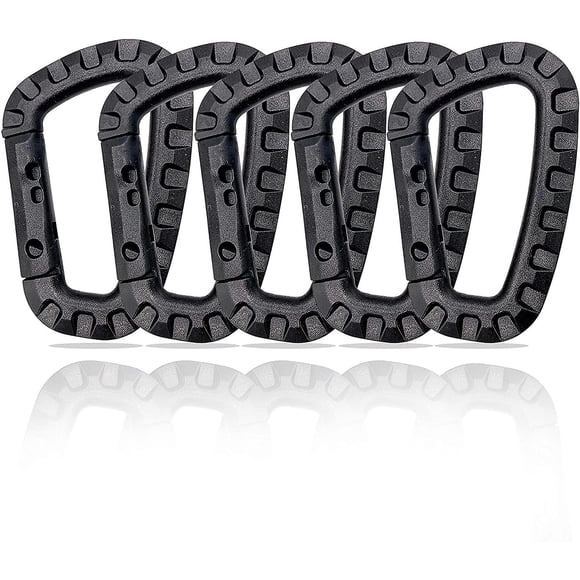 Set Of 5 Plastic Carabiners - Black - D-shaped