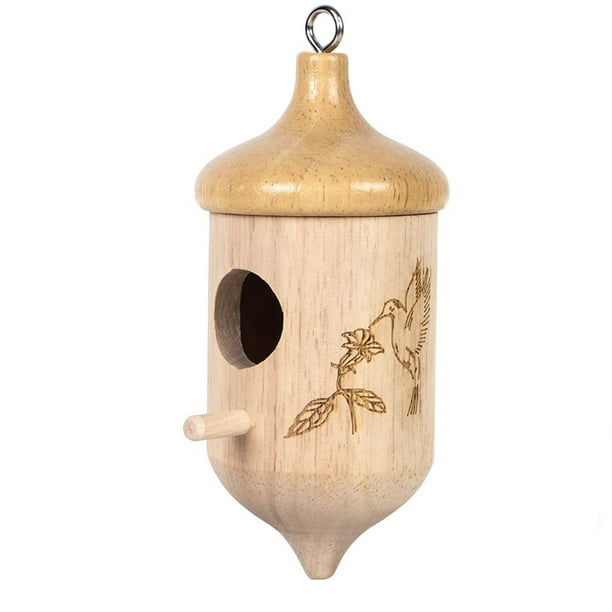 Fiudx Casita de Madera para Pájaros, Comedero Colgante para Pájaros, Construcción de Madera Maciza, Decoración para Jardín y Patio, Uso Interior y Exterior, Un Complemento Divertido para La Vida, Tam