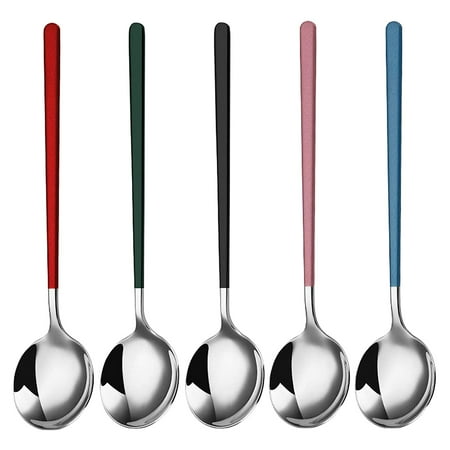 

Xigeapg 5 Pack Soup Spoons Stainless Steel Ice Cream Soup Spoons Coffee Spoons Teaspoons for Dinner Long Handle Table Spoon