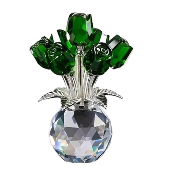 Pekkaxy Handmade Crystal Glass Rose Flower Figurine with Stem - 3D Collectible Decor for Valentine Wedding Anniversary Table
