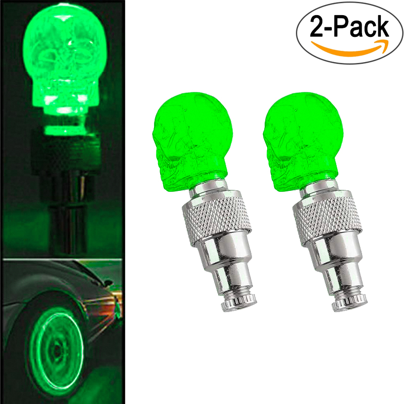 2Pcs LED Tire Valve Stem Caps Neon Light with Motion Sensors Car Tire Wheel Lights Motorcycle Automatic Wheel Spoke Light Tire Lights Lamp Bulbs Green 