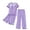 Light Violet, variant on Women's Petite Loungewear Set, Chroia 3 Piece Pajama Set Short Sleeve V Neck Top Long Wide Leg Pants