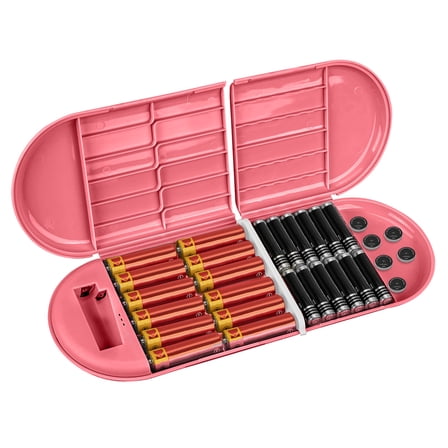 Linkidea Battery Storage Case with Tester, Portable Battery Organizer Compatible with 12 AA, 12 AAA Batteries, Single Layer Battery Box (Pink)