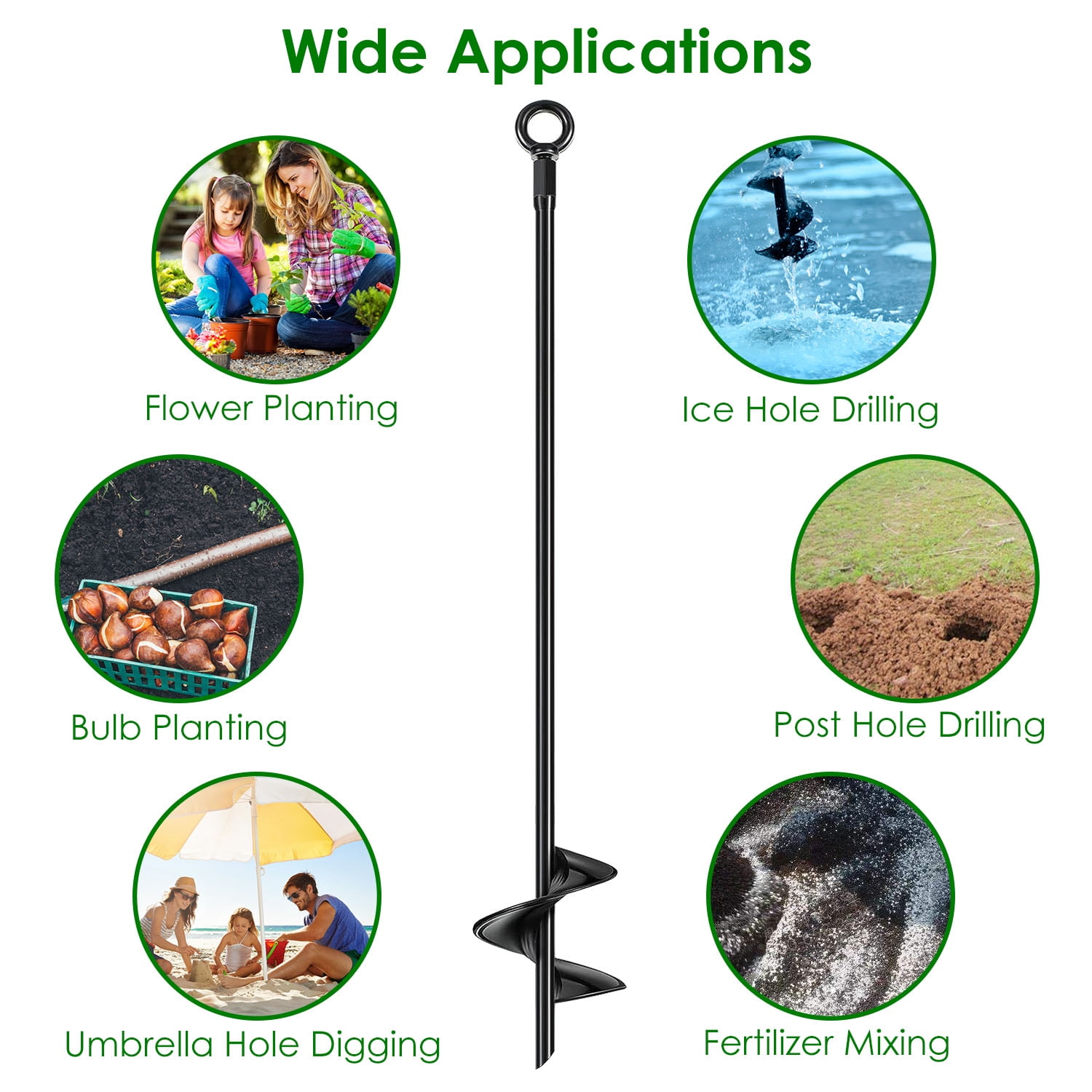 iMounTEK 18 inch 4 Pack Long Earth Ground Anchor Screw, 2.76in Width Heavy Duty Ground Auger Stakes for Farm Vegetable Flower Planting, Tents, Canopies, Black