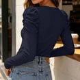 thumbnail image 5 of MYAOYINo Boundaries Ladies Ribbed Puff Shoulder Top Round Neck Slim Fit Casual Tee, 5 of 8