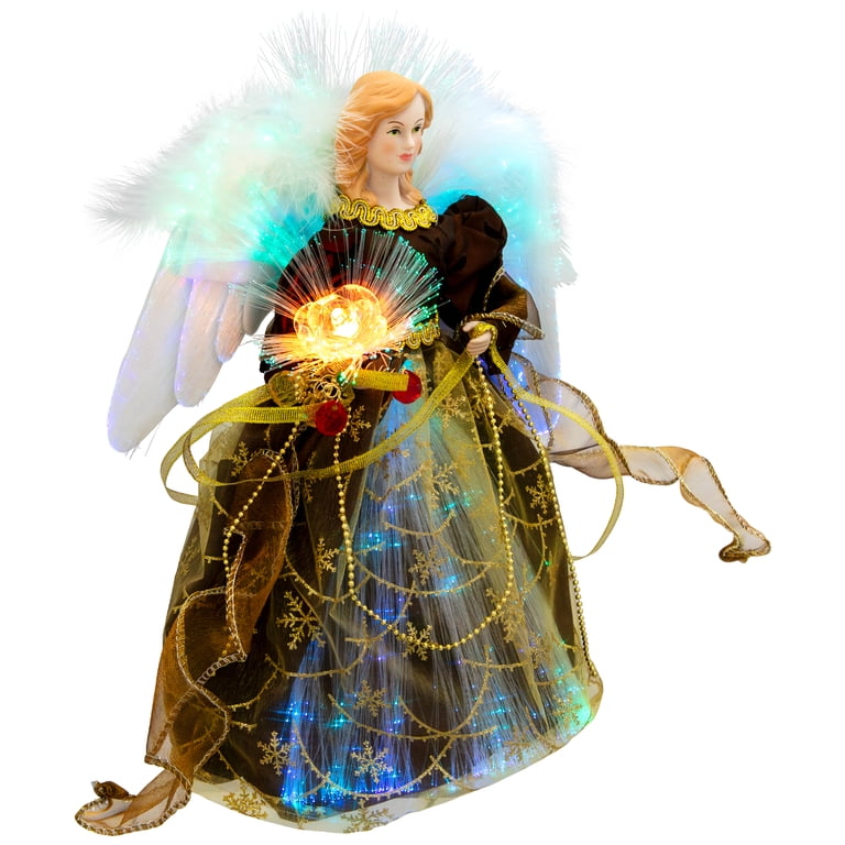 purple dressed black angel christmas tree topper Ivory Elegance 12 Inch Treetopperk Colorful Celebrations adding a touch of elegance to your tree 12 Classic Black Angel Christmas