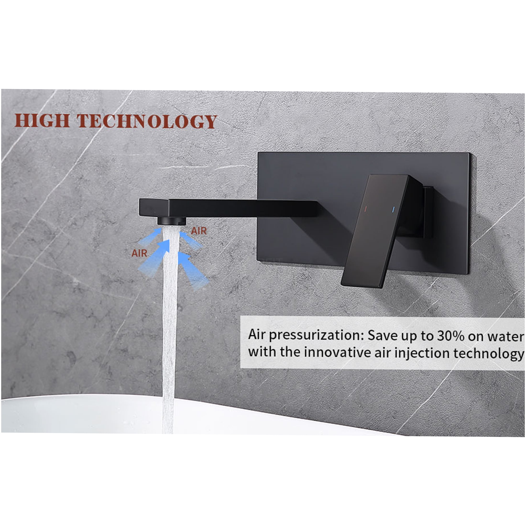 JERFIT Matte Black Wall Mount Bathroom Faucet with Valve, Single Handle Brass Vessel Sink Faucet for Bathtub or Wash Basin
