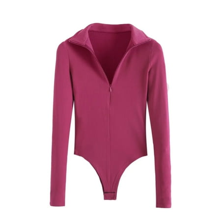 

Aayomet Womens Rompers And Jumpsuits Solid Color Long Sleeve Knit Spandex Bodysuit For Women Bodysuit Tops For Women Hot Pink L