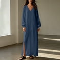 thumbnail image 5 of Edvintorg Women’S Dresses V Neck Long Sleeve Lightweight Cotton and Linen Loose Casual Dress Women Clothes S-2XL Navy, 5 of 7