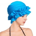 thumbnail image 6 of Pleated Cloth Swim Cap, Elastic Anti-Slip Swim Cap, Women Ear-protecting Bathing Cap Beach Surfing Cap for Long Short Thick Hair, 6 of 7