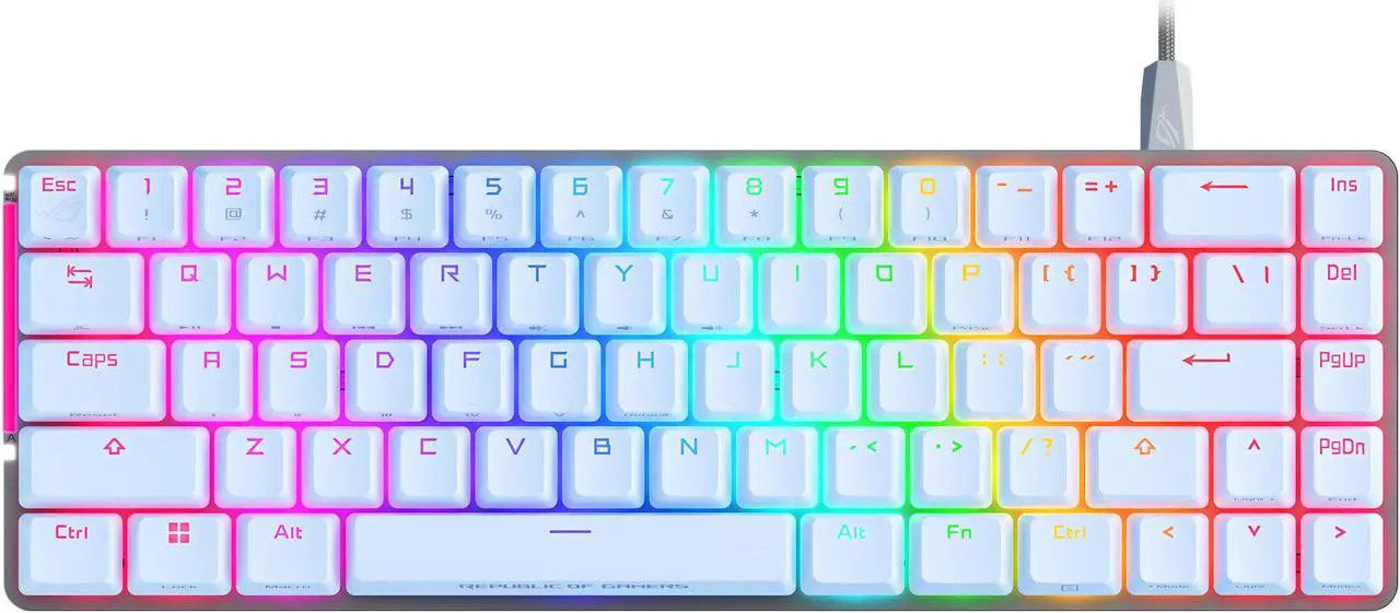 ASUS ROG Falchion Ace 65% RGB Compact Mechanical Gaming Keyboard, Lubed ROG NX Brown Switches & Stabilizers, Sound-Dampening Foam, PBT Keycaps, Wired with KVM, Three Angles, Cover Case - White