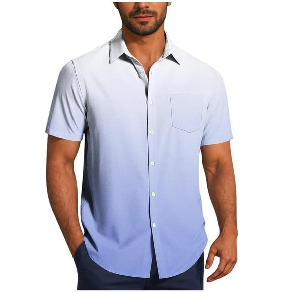 Hvot&aat Men's Summer Gradient Shirts Button Down Short Sleeve Tops Casual Fashion Lapel Blouse With Pocket