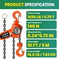 thumbnail image 5 of 3 Tons Chain Hoist with Weston Style Double-Pawl Brake, Hand Lever Chain Hoist, 360°Rotation Lift Lever Block Chain Hoist, for Garage, Factory, Dock (3 TON 10 FT), 5 of 8