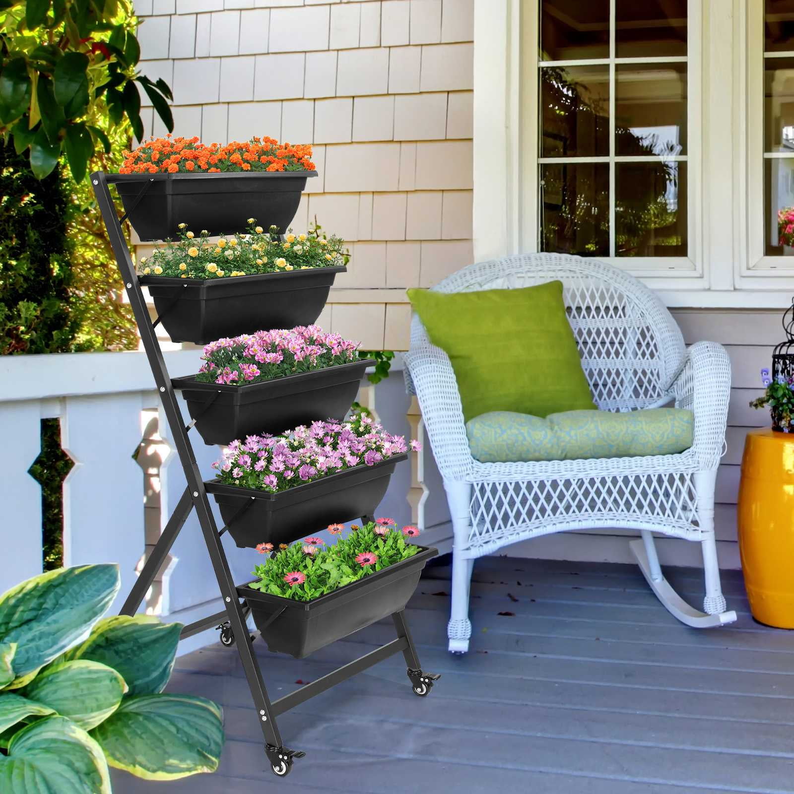 Ktaxon 5-Tier Vertical Garden Bed with Wheels, Freestanding Elevated Planter Box with Drain Holes for Vegetables & Herbs
