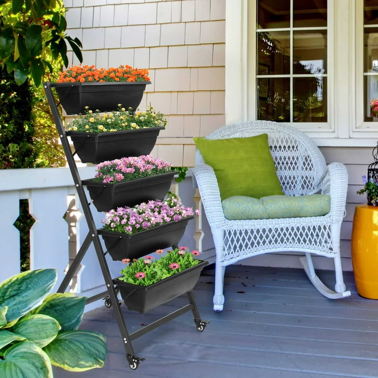 Ktaxon 5-Tier Vertical Garden Bed with Wheels, Freestanding Elevated Planter Box with Drain Holes for Vegetables & Herbs