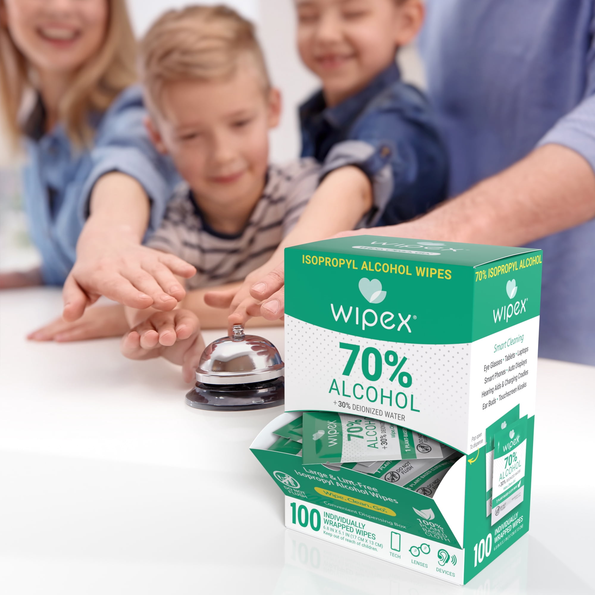 Wipex 70% Isopropyl Alcohol (IPA) All Purpose Cleaning Wipes, Individually Wrapped Surface Wipes in Dispenser Box, 100 Count