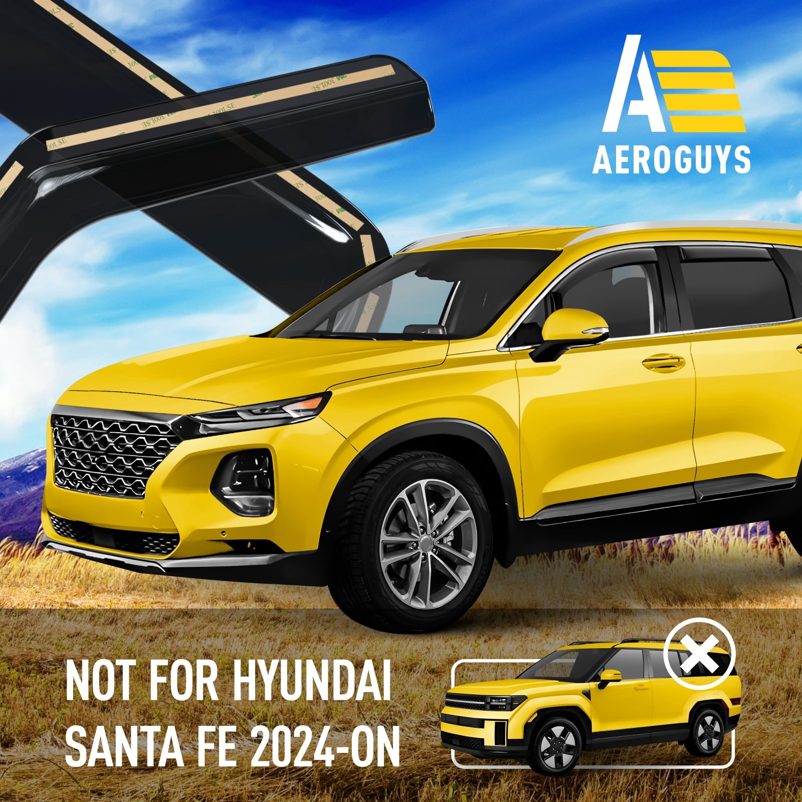 Extra Durable Window Deflectors In-Channel Window Visors Rain Guards Fit for Hyundai Santa Fe 2019-2023, Sun Visors, Wind Deflectors, Vent Visors, Car Accessories - 4pcs. AG0728