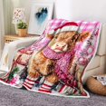 thumbnail image 2 of Manta navideña con diseño de vaca de las Tierras Altas, copos de nieve, para niños, cálidas decoraciones navideñas para el hogar, sofá cama, fiesta, decoración de Año Nuevo, manta polar roja, 2 of 8