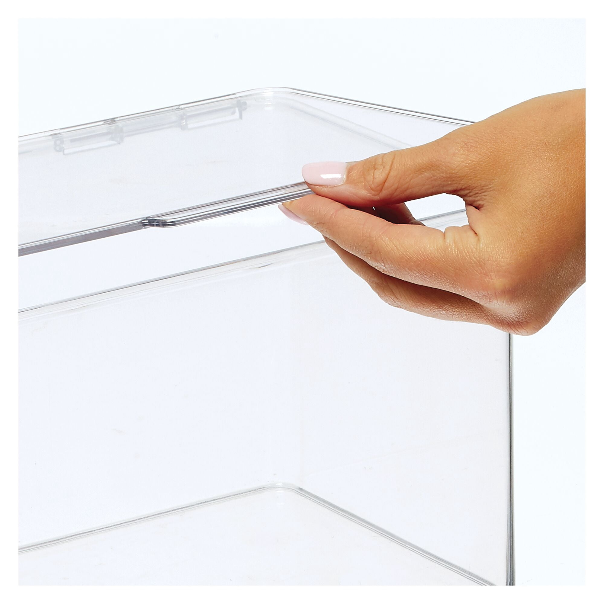 mDesign Plastic Bathroom Storage Organizer Box with Hinged Lid - 8 Pack - Clear
