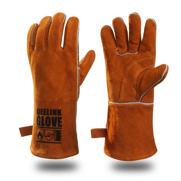Guantes de soldadura QeeLink de piel forrada resistentes al calor y al fuego