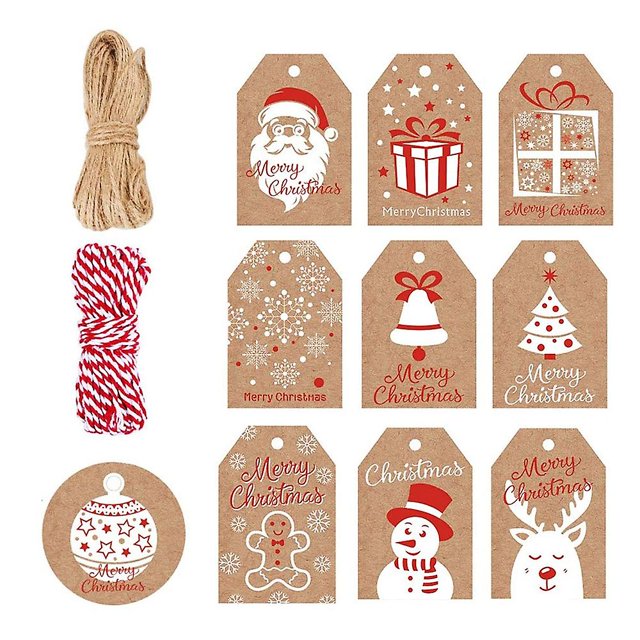 Paquete de 100 etiquetas de regalo de papel Kraft, etiquetas de regalo de Navidad marrón Kraft para Navidad Diy Afortunado Sencillez