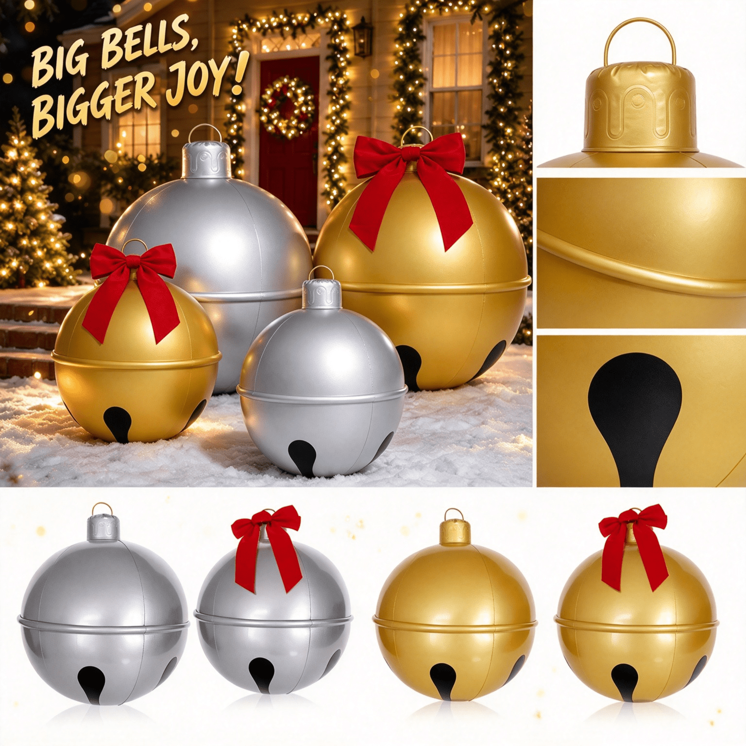 Giant Inflatable Christmas Balls 20.5IN PVC Jingle Bell Large Outdoor Indoor Christmas Ornaments Oversized Blow Up Balls for Garden Yard Patio Decorations(B#3)