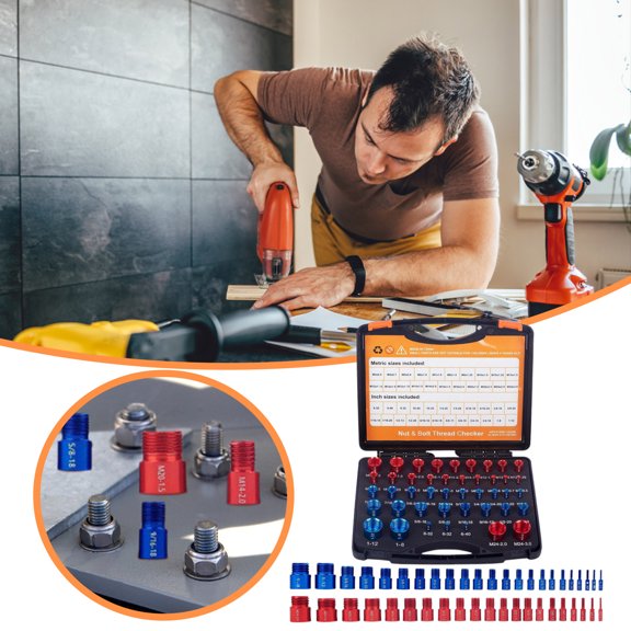 Bolt Thread Gauge Kit - 44PC Metric & SAE Nut/Thread Checker Set | Professional Bolt Size Identifier with Portable Case | Ideal for Automotive, Plumbing & Home Repairs