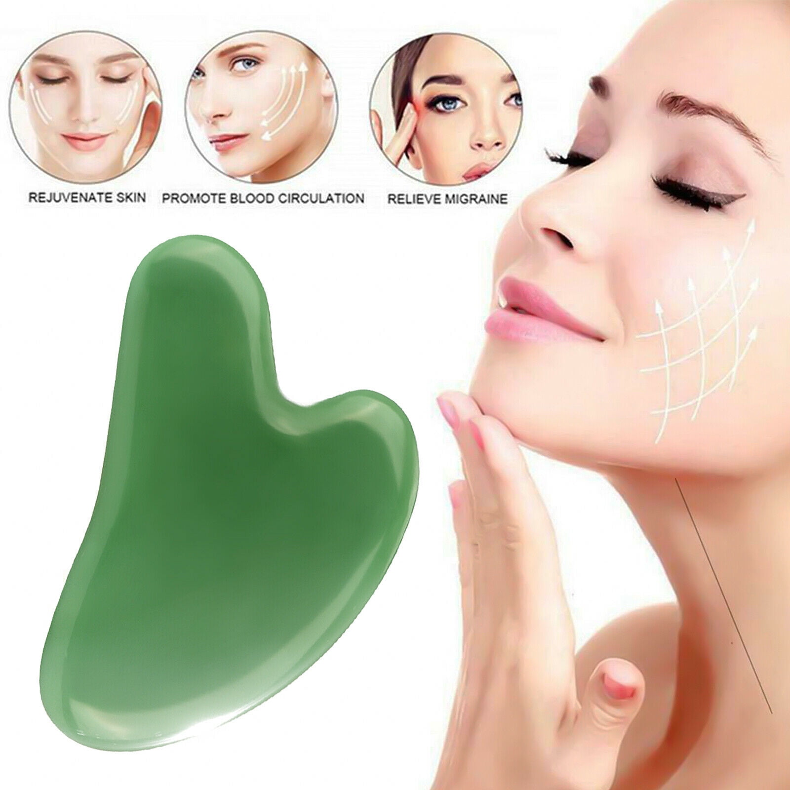 Natural Gua Sha Jade Rose Quartz Stone Face Board Tool Heart Shaped  Massager Scraping Body Facial Neck Guasha Massage