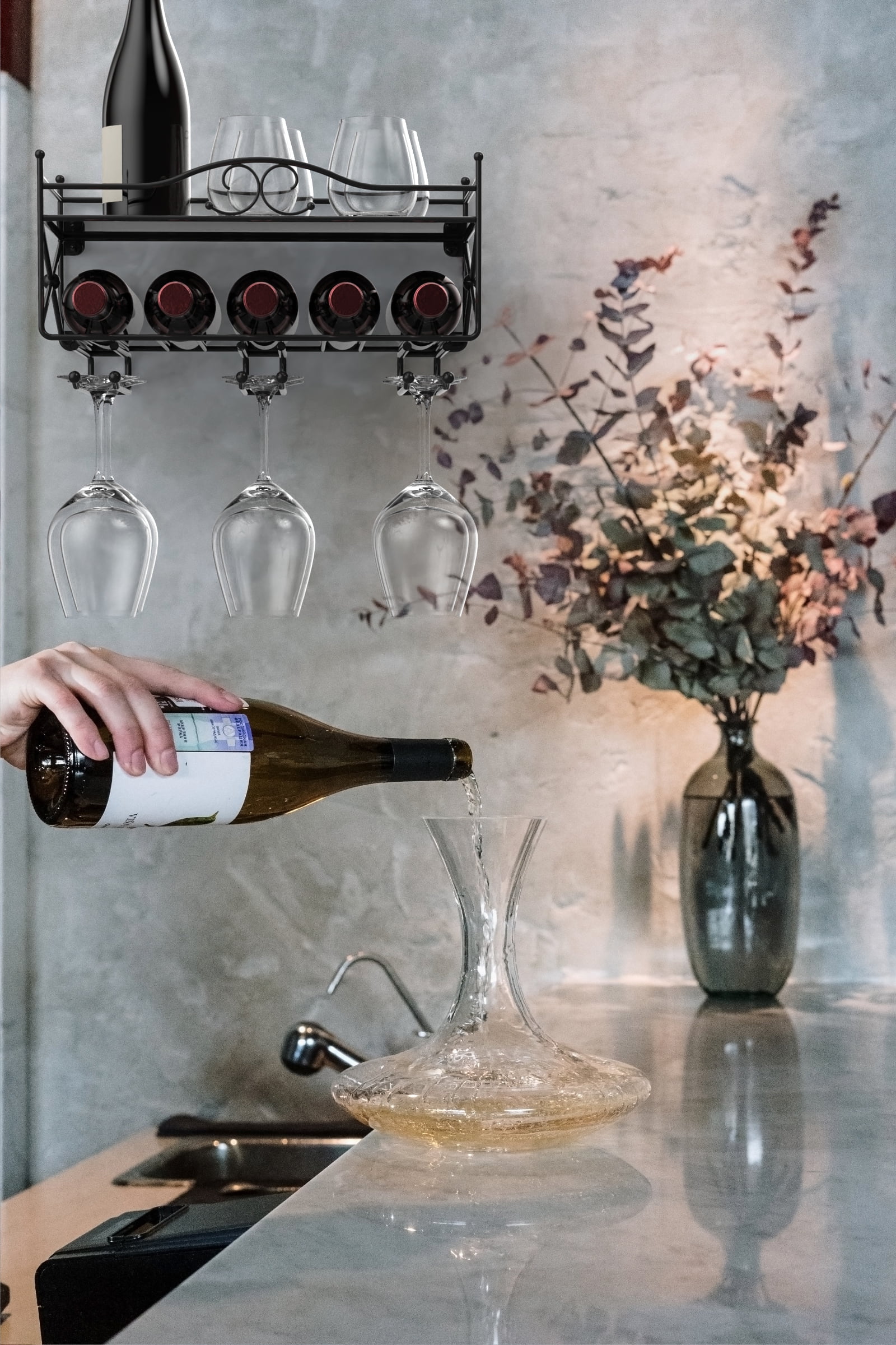 Mango Steam 32 Bottle Wine Rack With Glass Table Top