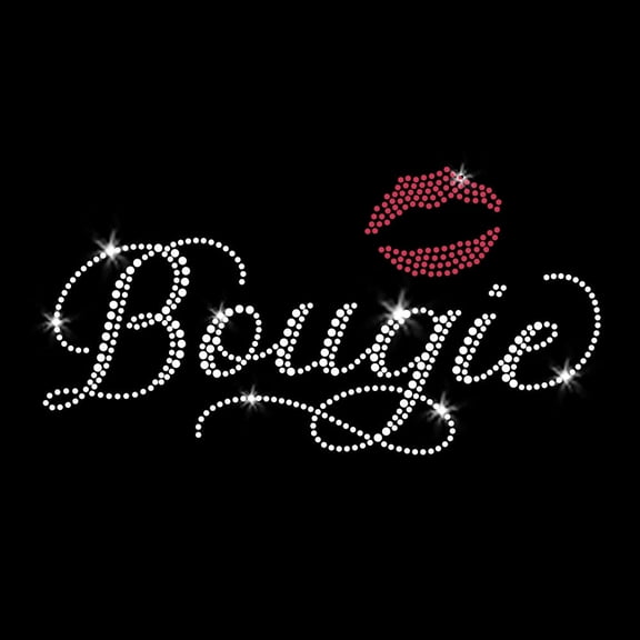Bougie Kiss Sparkly Bling Fancy Iron-on Clear Crystal Rhinestone & Pink Rhinestud Transfer by JCS Rhinestones