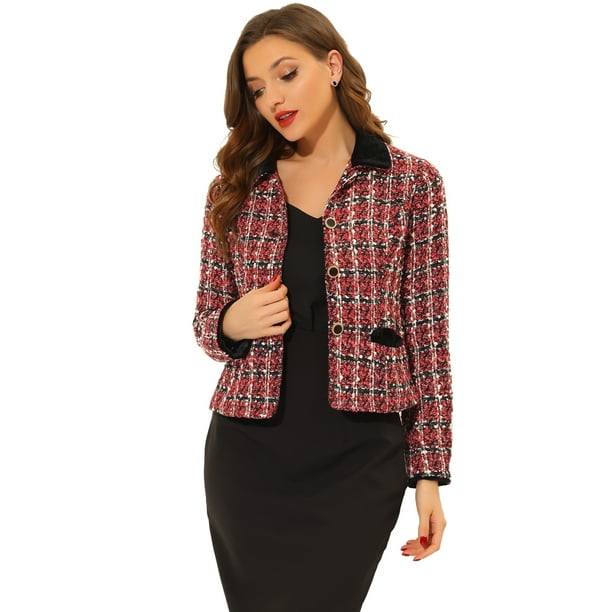 INSPIRE CHIC Chaqueta Blazer De Tweed Con Cuello De Vevelt Elegante Para Mujer rojo XS