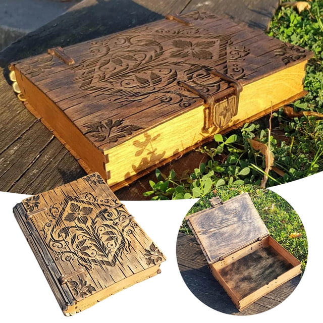BKER DIY Wooden Book Wooden Crafts Retro Wooden Storage