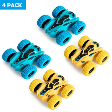 NK 4 PCS/Pack Boy Friction Powered Cars, Inertia Double-Sided Push and Go Car Toys, 360 Rotation and Flips Off Road Powered Pull Back Boy Car Toys for Toddlers, 2 to 6 Years old Toy